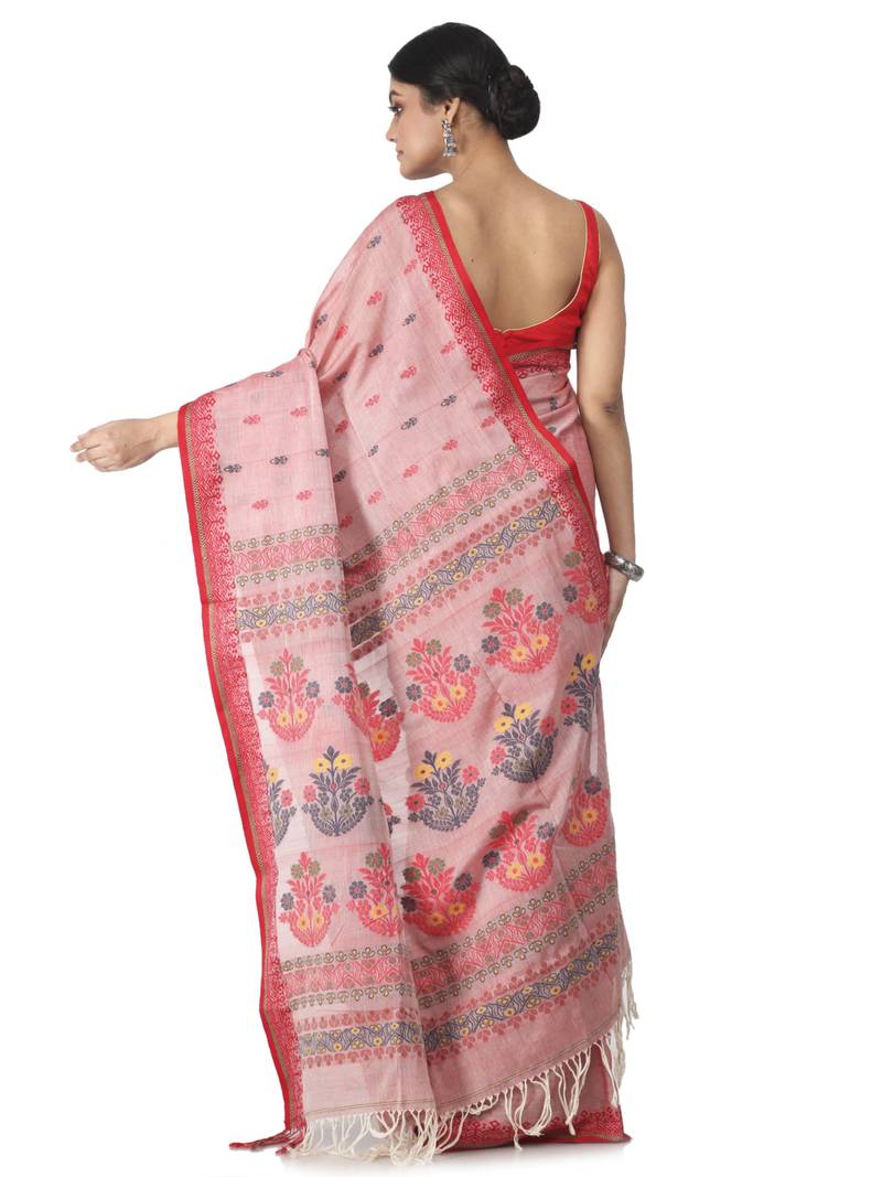 light red hand woven pure cotton handloom sarees