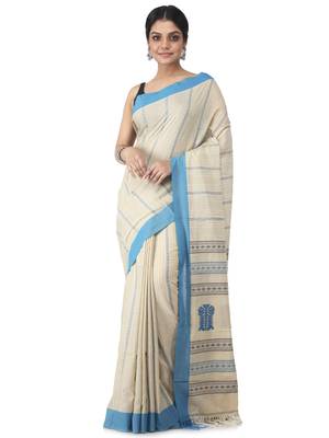 beige hand woven pure cotton handloom sarees 1