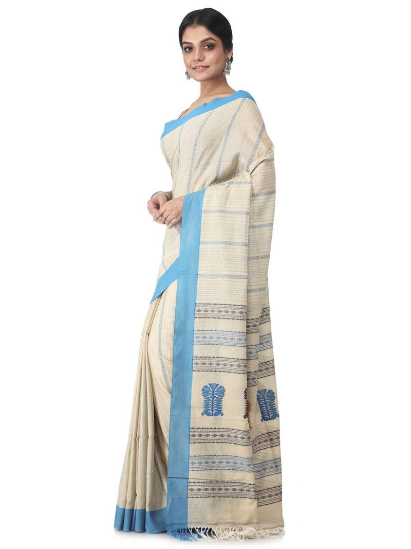 beige hand woven pure cotton handloom sarees