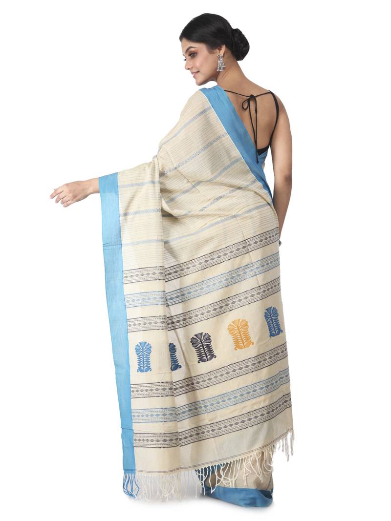 beige hand woven pure cotton handloom sarees