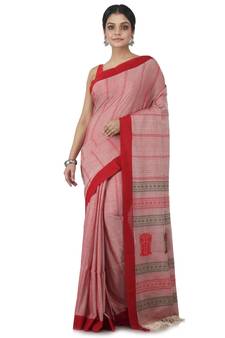 light red hand woven pure cotton handloom sarees