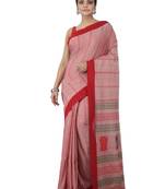 light red hand woven pure cotton handloom sarees