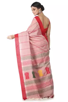 light red hand woven pure cotton handloom sarees