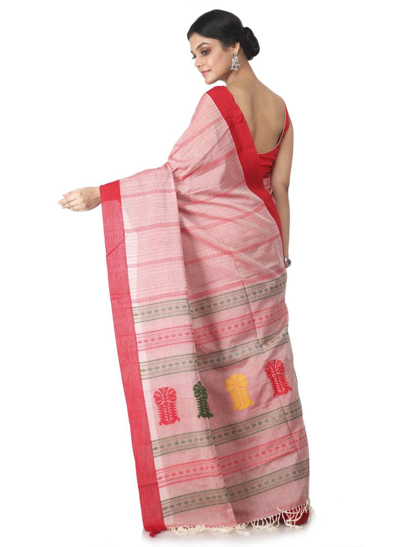light red hand woven pure cotton handloom sarees