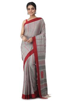 grey hand woven pure cotton handloom sarees