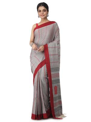 grey hand woven pure cotton handloom sarees 1