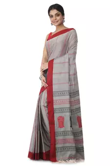 grey hand woven pure cotton handloom sarees