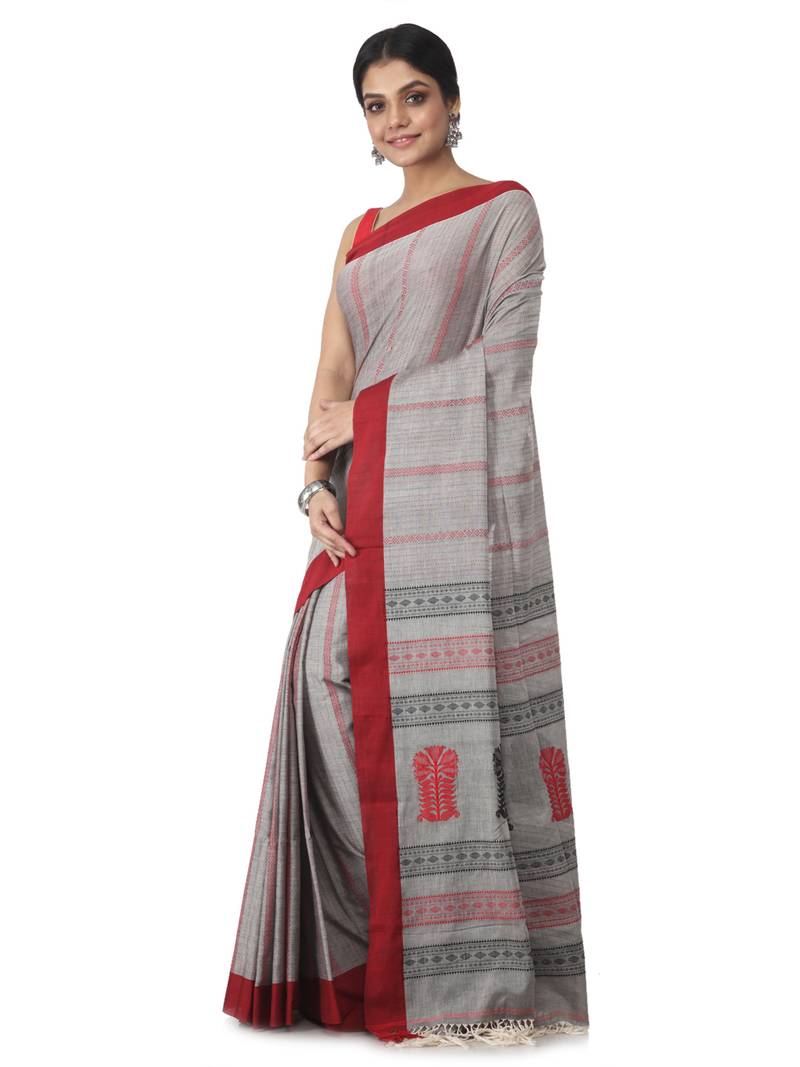 grey hand woven pure cotton handloom sarees