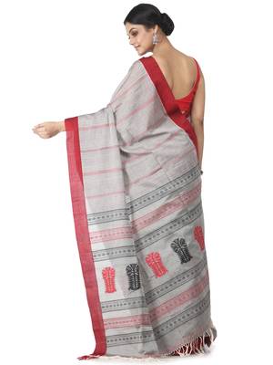 grey hand woven pure cotton handloom sarees 3