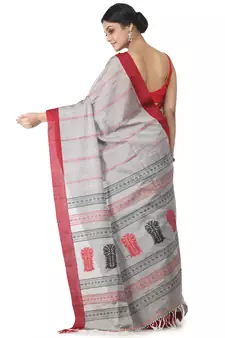 grey hand woven pure cotton handloom sarees