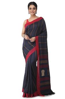 blue hand woven pure cotton handloom sarees