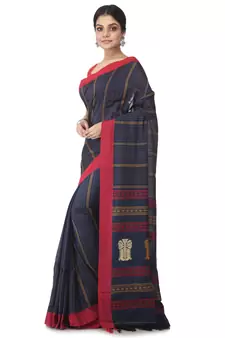 blue hand woven pure cotton handloom sarees