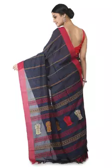 blue hand woven pure cotton handloom sarees
