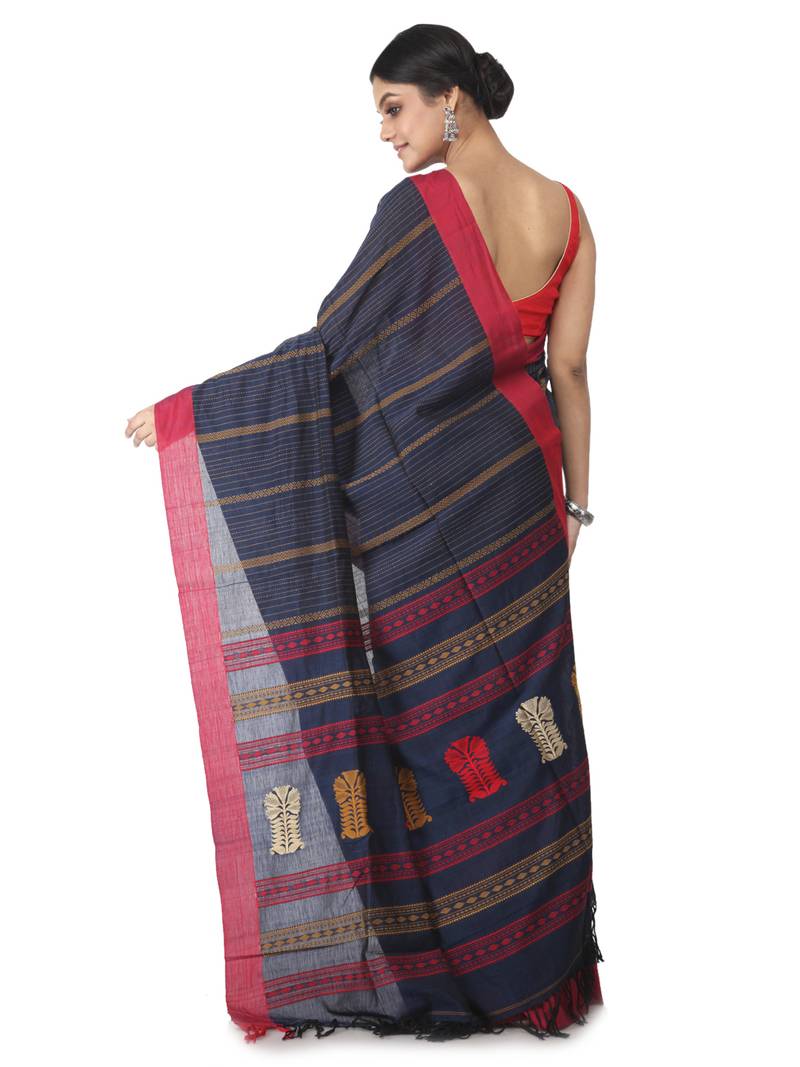 blue hand woven pure cotton handloom sarees