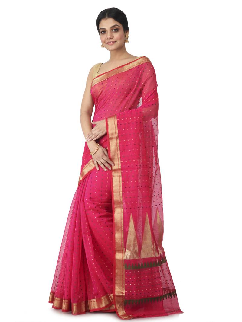 pink hand woven cotton silk handloom sarees
