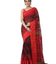 Black Hand Woven Cotton Jamdani Sarees Without Blouse
