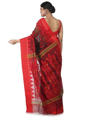 Black Hand Woven Cotton Jamdani Sarees Without Blouse 3