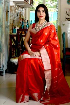 Red Silver Silk Saree 1