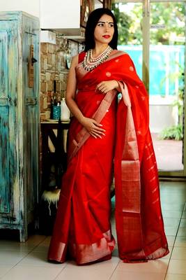 Red Silver Silk Saree 2