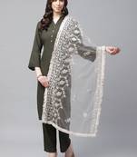 Sutram Net Lakhnavi Grey Embroidery Dupatta