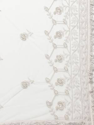 Sutram Net Lakhnavi Grey Embroidery Dupatta 2