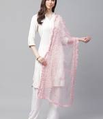 Sutram Net Lakhnavi Pink Embroidery Dupatta