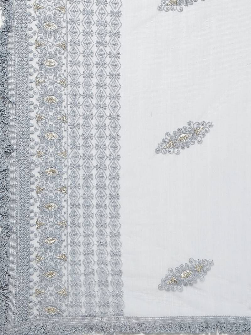 Sutram Net Lakhnavi Dark Grey Embroidery Dupatta
