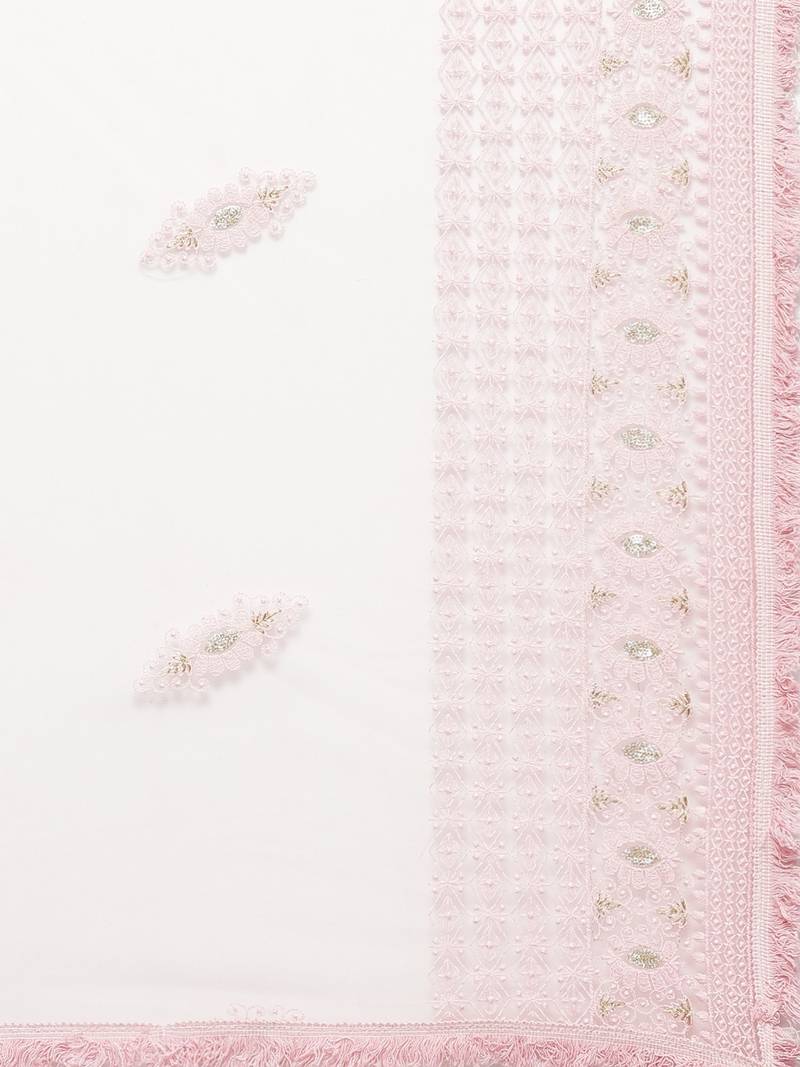 Sutram Net Lakhnavi Pink Embroidery Dupatta