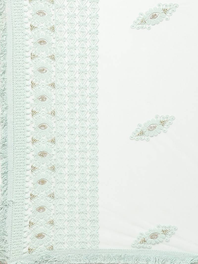 Sutram Net Lakhnavi Sea Green Embroidery Dupatta