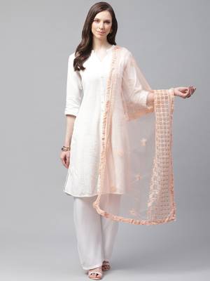 Sutram Net Lakhnavi Peach Embroidery Dupatta 1