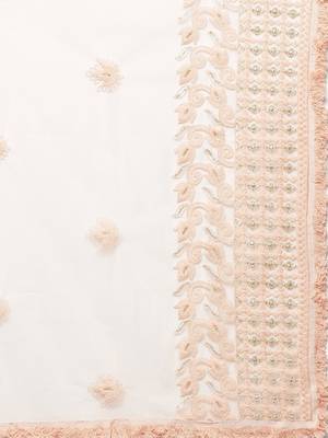 Sutram Net Lakhnavi Peach Embroidery Dupatta 2