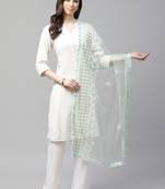 Sutram Net Lakhnavi Sea Green Embroidery Dupatta