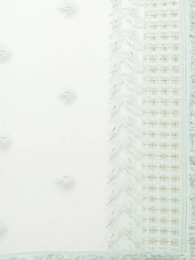 Sutram Net Lakhnavi Sea Green Embroidery Dupatta