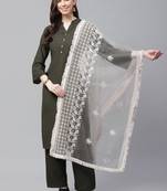 Sutram Net Lakhnavi Grey Embroidery Dupatta