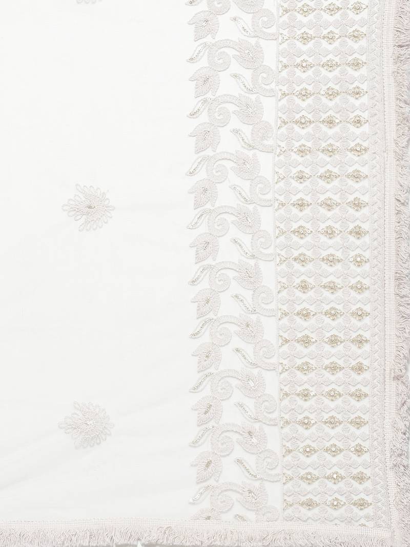 Sutram Net Lakhnavi Grey Embroidery Dupatta