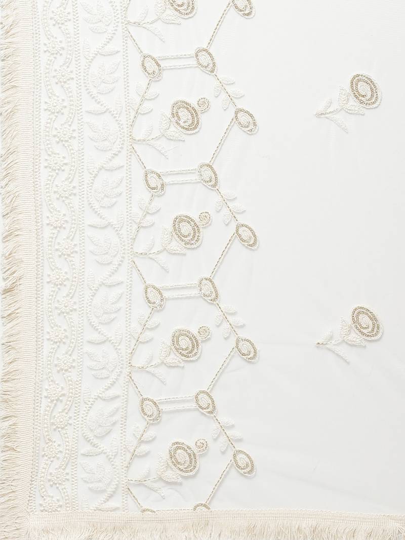 Sutram Net Lakhnavi Cream Embroidery Dupatta