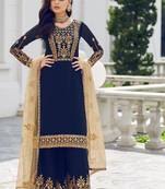 Blue embroidered faux georgette salwar