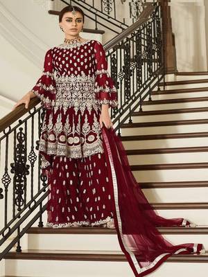 Maroon embroidered net salwar 1