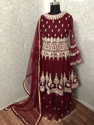 Maroon embroidered net salwar 2