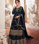 Dark-blue embroidered faux georgette salwar