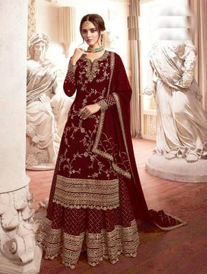 Dark-maroon embroidered faux georgette salwar 1