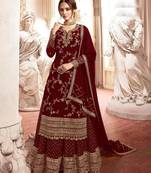 Dark-maroon embroidered faux georgette salwar