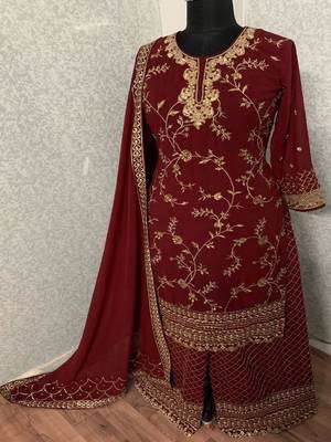 Dark-maroon embroidered faux georgette salwar 2