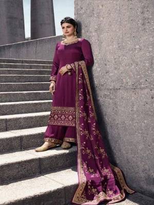 Dark-rani-pink embroidered satin salwar 1
