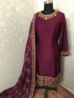 Dark-rani-pink embroidered satin salwar 2