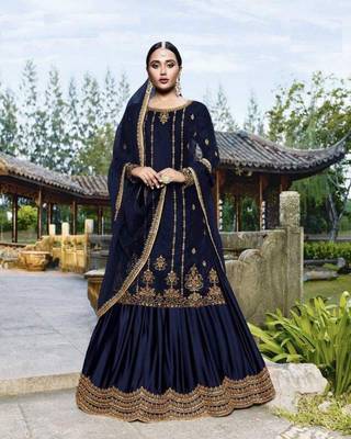 Dark-blue embroidered velvet salwar 1