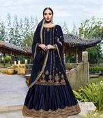 Dark-blue embroidered velvet salwar