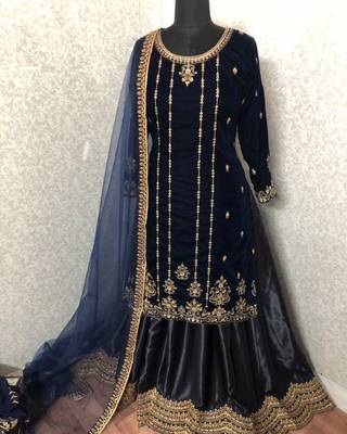 Dark-blue embroidered velvet salwar 2