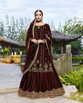 Dark-maroon embroidered velvet salwar 1