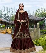 Dark-maroon embroidered velvet salwar